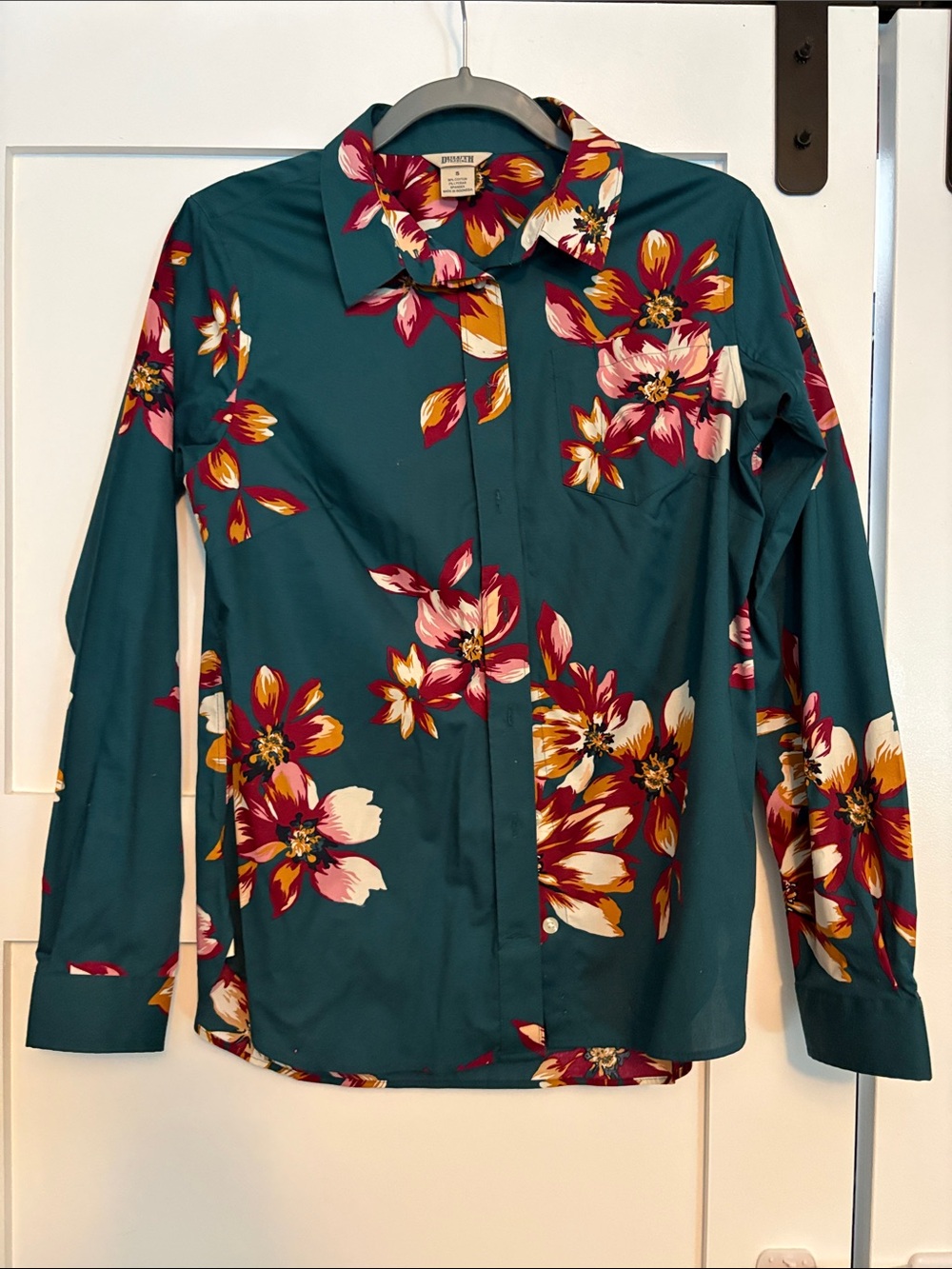Duluth Trading Co Teal Floral Button-Up Blouse